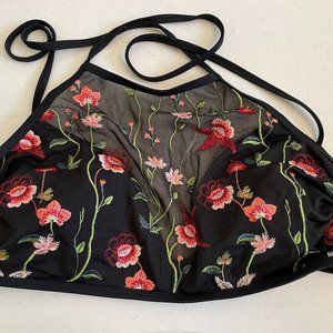 Black Embroidered flower swim top